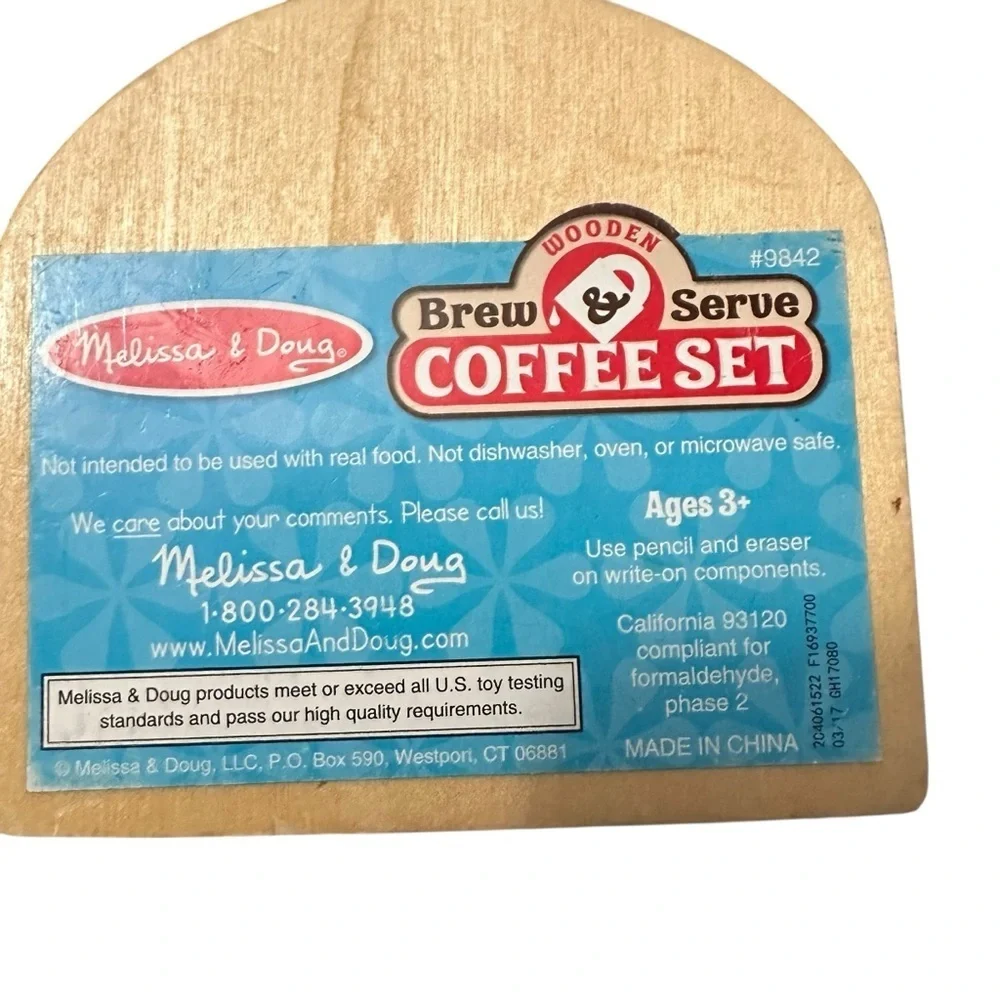 Melissa & Doug Wooden Toy Coffee Set with Blue and White Accessories